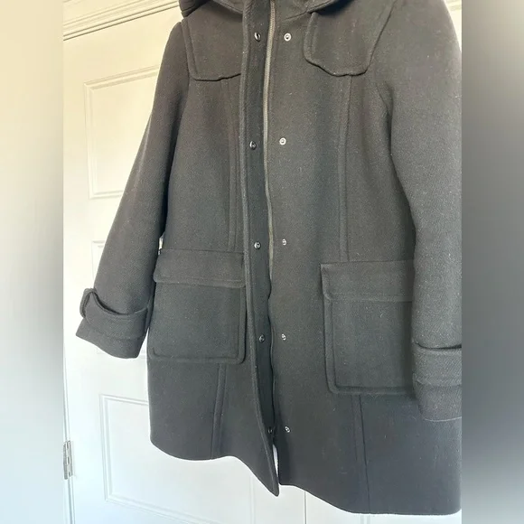 Banana Republic Black Wool Duffle Car-Coat Pea-Coat with Hood- EUC Worn 1x - Picture 5 of 17